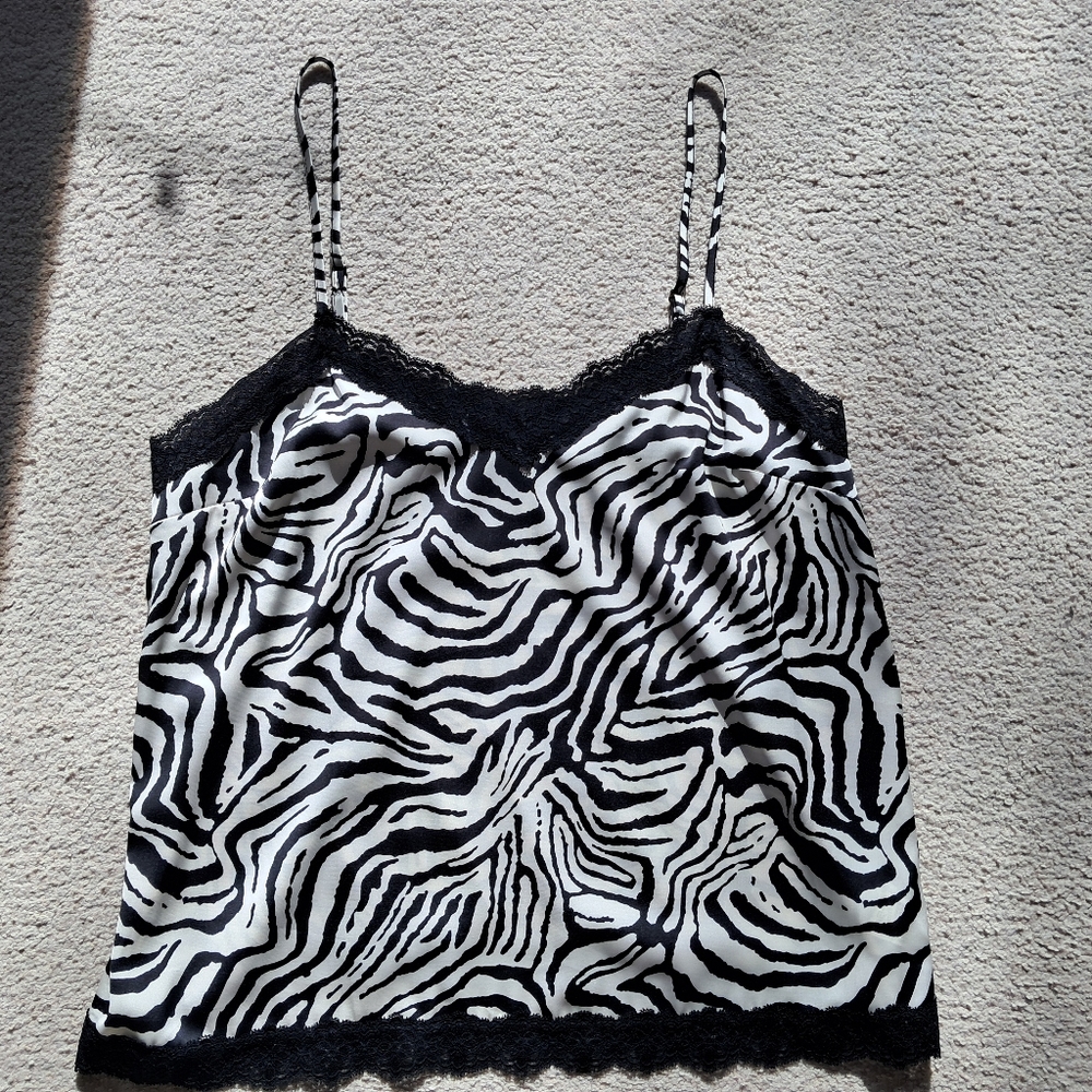 BRAND NEW Zebra Print Lace Trim Cami Top - sz. L